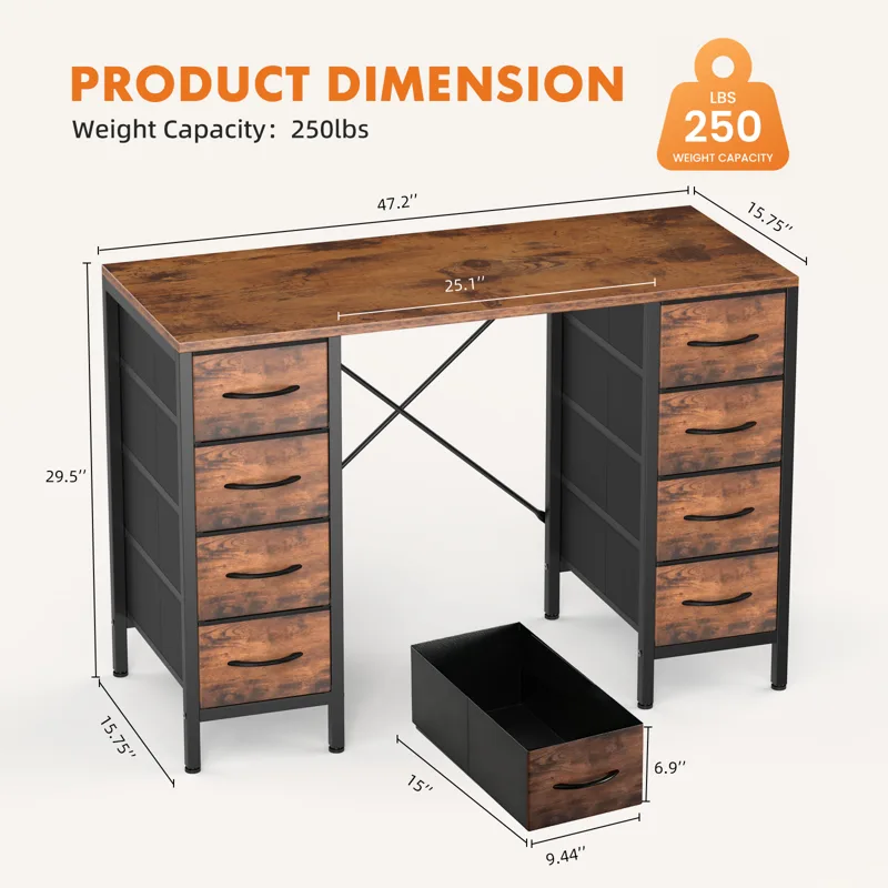 JHK 47인치 컴퓨터 책상(8개의 패브릭 서랍 포함) - Office Furniture For Sale 리뷰 및 가격